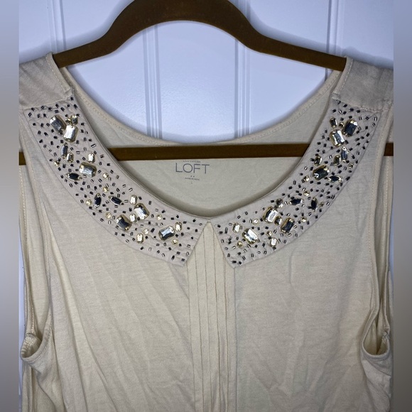 LOFT Cream Jeweled Collar Tank Top Blouse - Picture 4 of 7